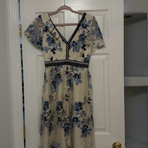 Chi Chi London Blue and Cream Floral Mini Dress
